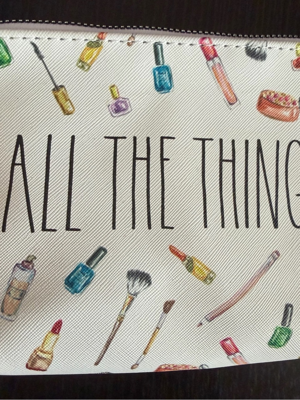 RAE DUNN "All The Things" Cosmetic Bag Small White Makeup Graphic NWT - Picture 5 of 11